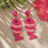Raffia Earrings 1 Pair Boho for Women, Handmade Rattan Fish Shape Summer Vacation Jewelry Earrings, Bohemian Straw Drop Dangle Tropical Beach
