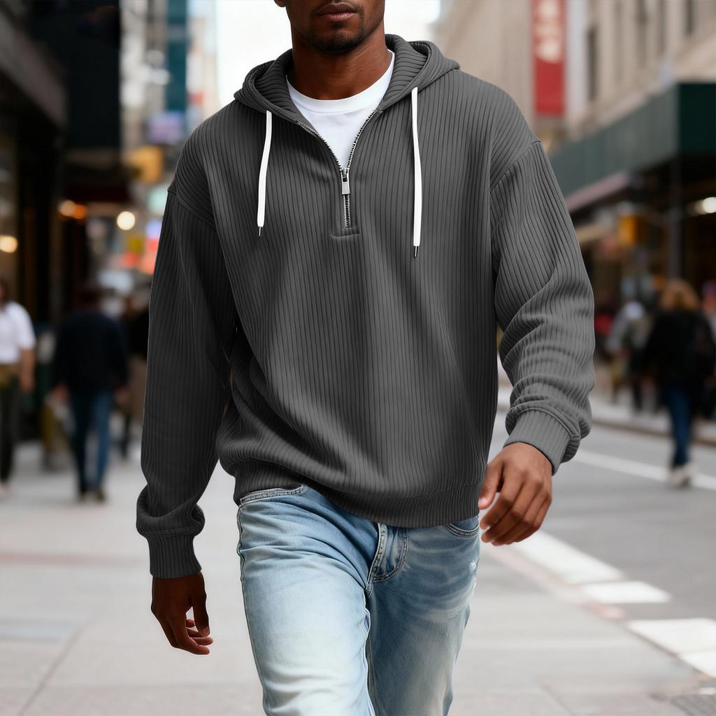 Мужская повседневная однотонная толстовка с капюшоном на молнии, повседневная футболка с длинным рукавом на молнии