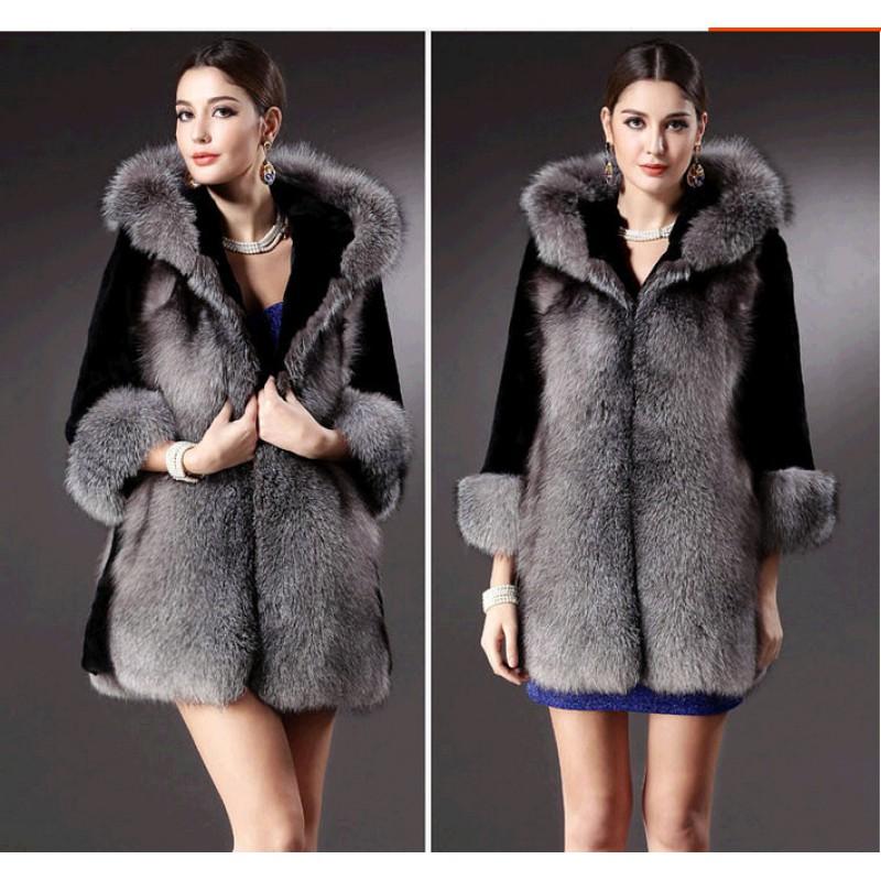 Womens Winter Faux Fur Hooded Coat Mid-Length Warm Streetwear Outerwear