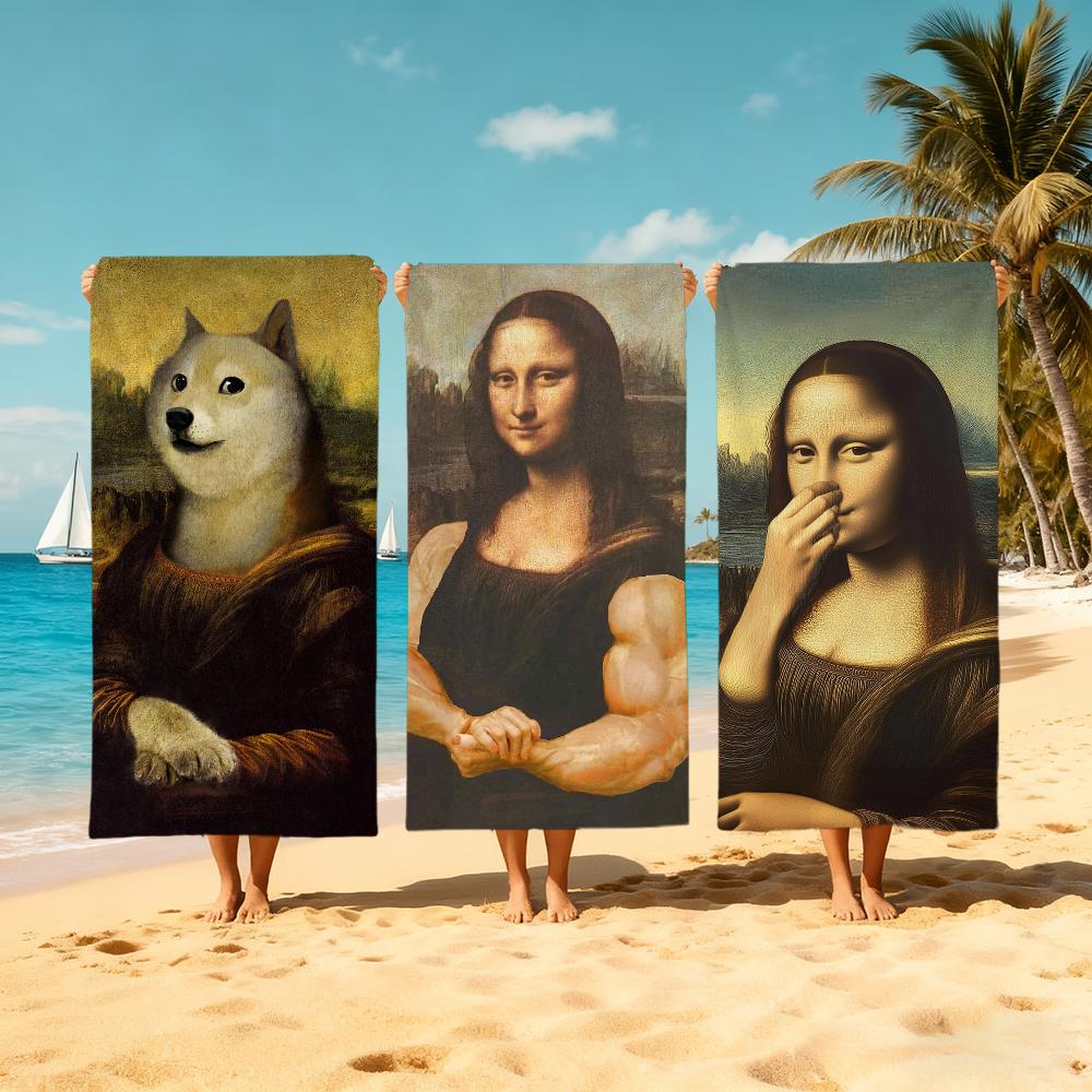 M-mona L-lisa funny art Towel Large Quick-Drying Microfiber soft Beach Towel for Travel Fitness Sauna Bathing Camping