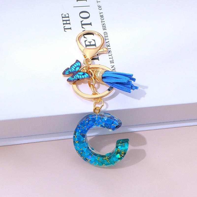 1 шт. Брелок с надписью для подвески на рюкзак, держатель для ключей, брелок с кисточкой, бабочка, милая градиентная смола, синий с пайетками