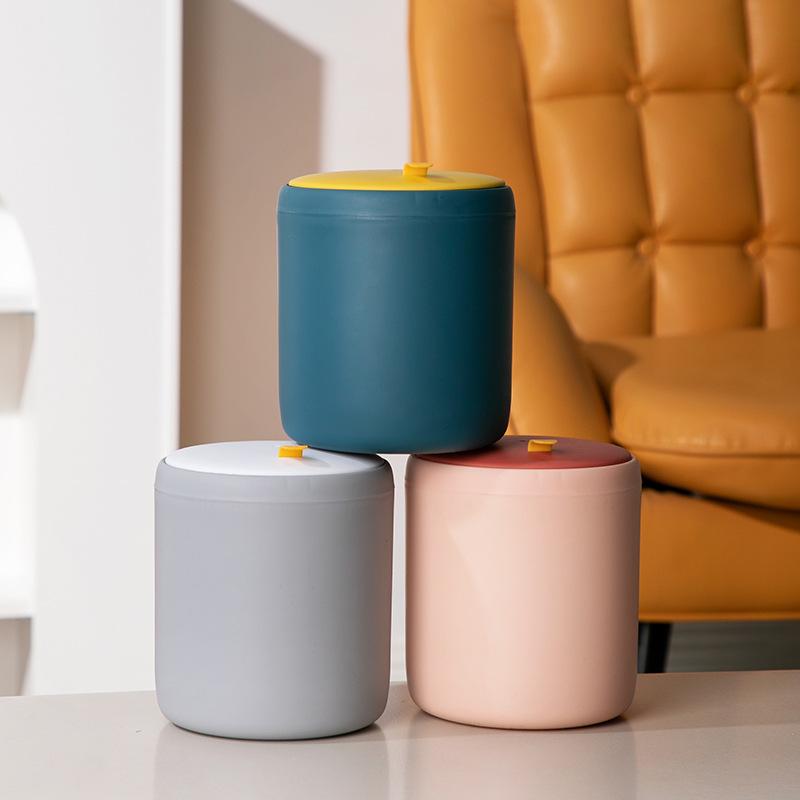 Mini Press-Top Trash Can with Lid for Office or Desktop