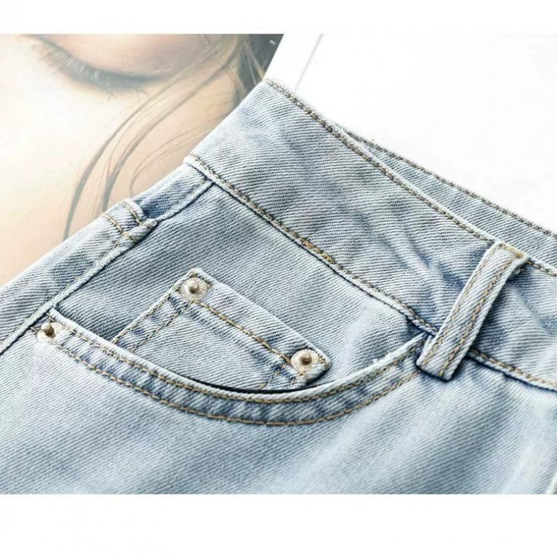 Butterfly embroidered hot diamond denim straight-leg pants women's new autumn new high-waisted thin and drape wide-leg pants