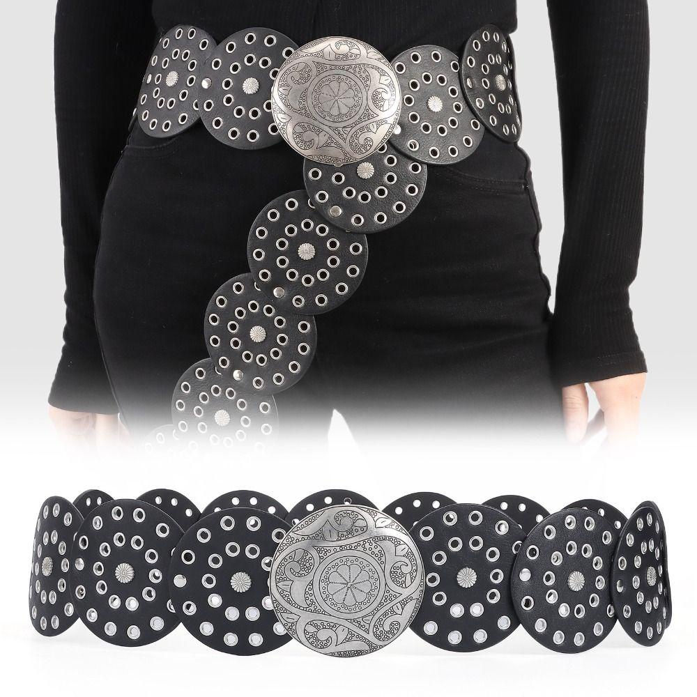 Ремень для дисков в западном стиле Y2K Широкий дисковый ремень Ковбойский широкий дисковый ремень Полый ремень для женщин