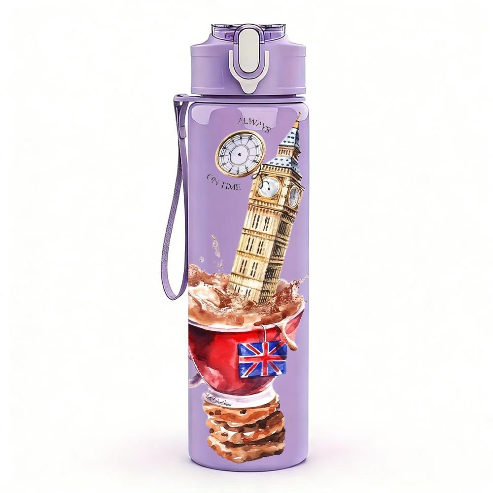 1PC Waffle Ice Cream Dessert Pattern 750ml Color Plastic Sports Water Bottle Leakproof Flip Straw Lid Suitable for Sports Office Home Use