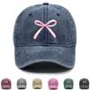 Pink Bowknot Print Snapback Baseball Hat, Mesh Hat Simple Raw Brim Stylish Solid Color Snapback Sun Hat