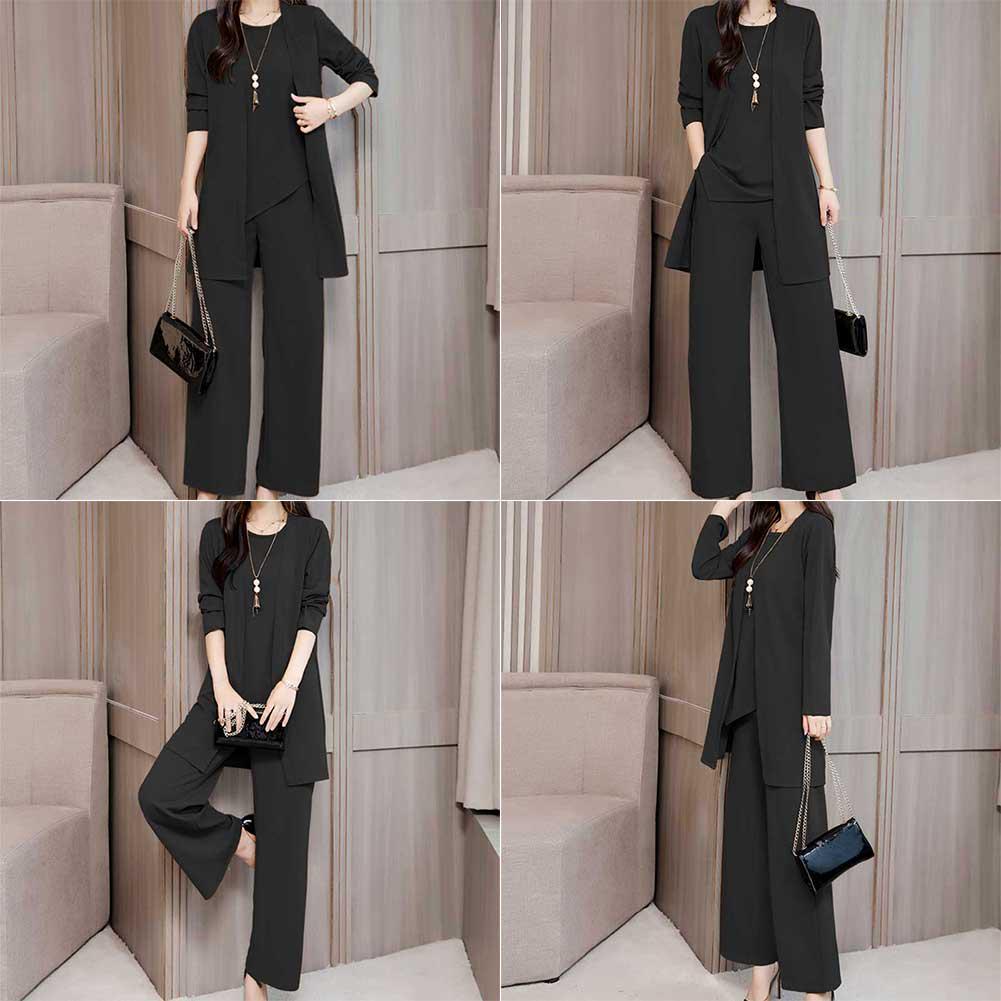 Женский осенний элегантный костюм для通勤 Дамская майка без рукавов + куртка с длинными рукавами + брюки Комплект из трех предметов