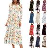 Women's Floral Print Midi Boho Dress Casual Long Sleeve Flowy Smocked Dresses With Pocket Summer And Spring