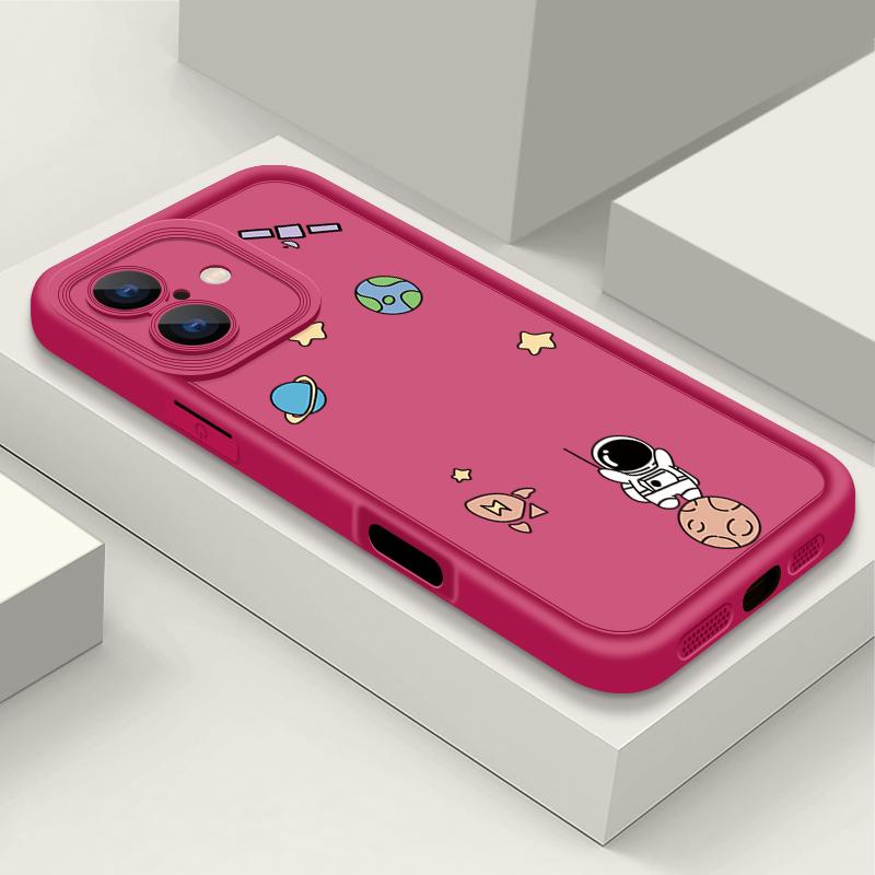 Милый принт астронавта ТПУ мягкий матовый чехол для телефона iPhone 16 Pro Max 15 14 Pro 13 12 11 XS XR 8 7 однотонный ударопрочный защитный объектив задняя крышка