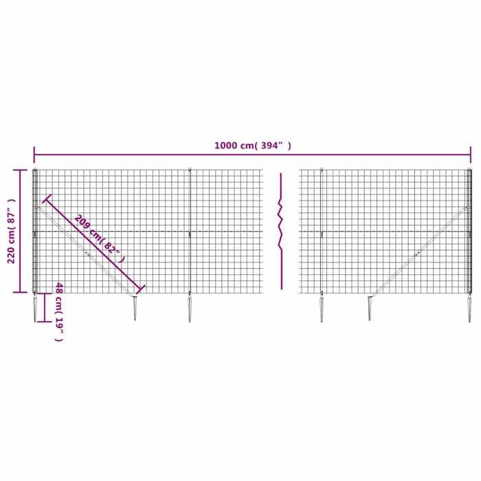 VidaXL Wire Mesh Fence and Anchor, Decorative Fence Panel, Garden Patio Protection Barrier 154279