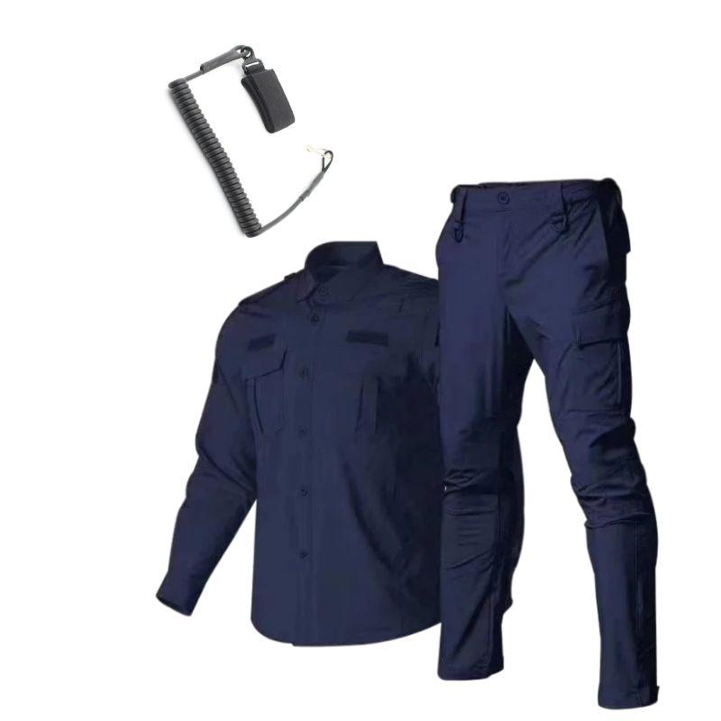 Black Workwear Navy Blue Security 2 Strechable LS Quickly Dry Uniform Men's Cargo Suit With Pistol Lanyard