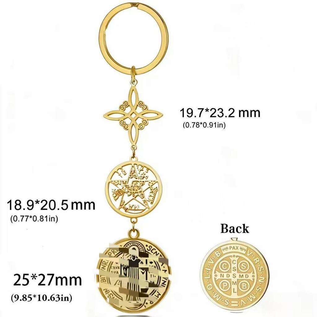 Stainless Steel Multi-Purpose Pendant Keychain - Witch Knot Round Plate Design