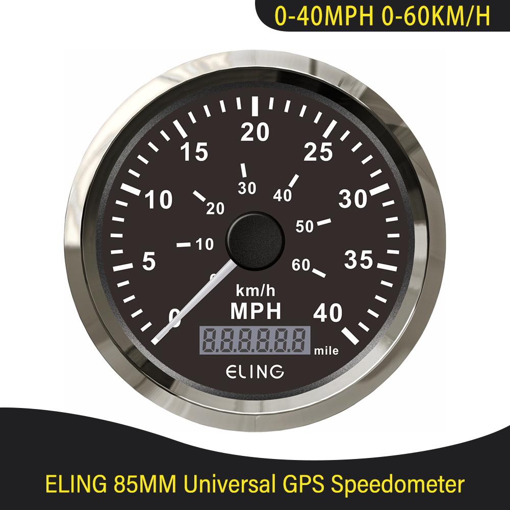ELING Waterproof 85MM GPS Speedometer 0-40MPH 0-80MPH 0-160MPH Total Mileage Adjustable with Backlight 12V 24V for Truck Yachts