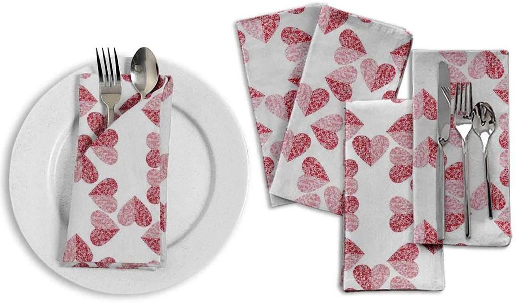S4Sassy White Red Heart Праздничные вечеринки Ткань Столовое белье Многоразовый набор обеденных салфеток 18 x 18 дюймов(Пакет