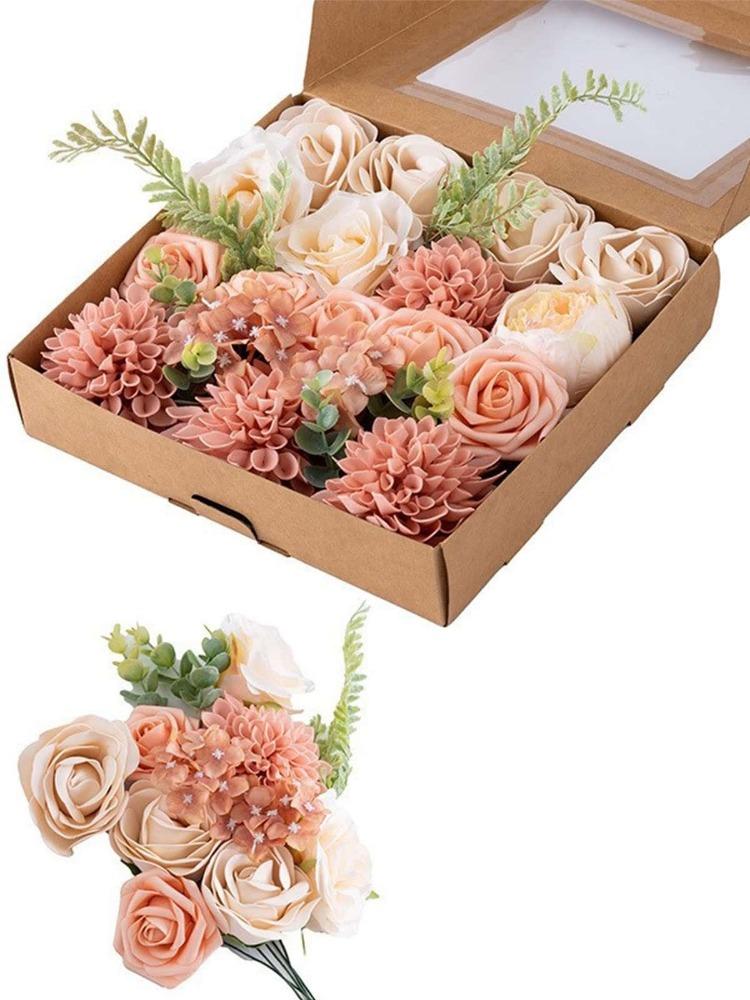 Искусственный георгин, роза, пион, комбинированный набор со стеблями для DIY, домашние свадебные композиции, вечеринка, свадебный букет, украшение для балкона, шелковая искусственная голова розы