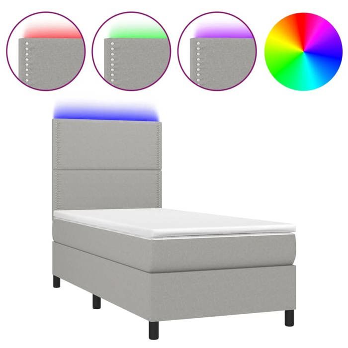 Maison Exclusive - Sommier à lattes de lit avec matelas et LED Gris clair 90x190cm