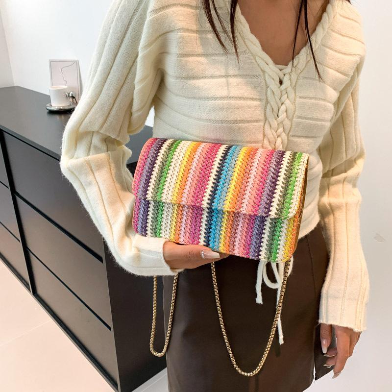 Shoulder Bag 2025 New Personalized Niche Simple Handbag Rainbow Casual Beach Bag Small Square Bag Tide