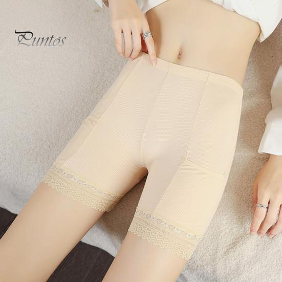 Women Safety Pants High Elasticity Solid Color Seamless Lace Anti-exposure High Waist Slim Fit Quick Dry Mini Skirt Inner Shorts Yoga Shorts