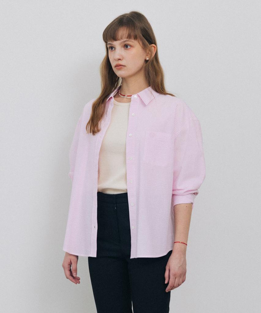 TTUDEMENT (Seersucker) Classic Stripe Shirt Pink