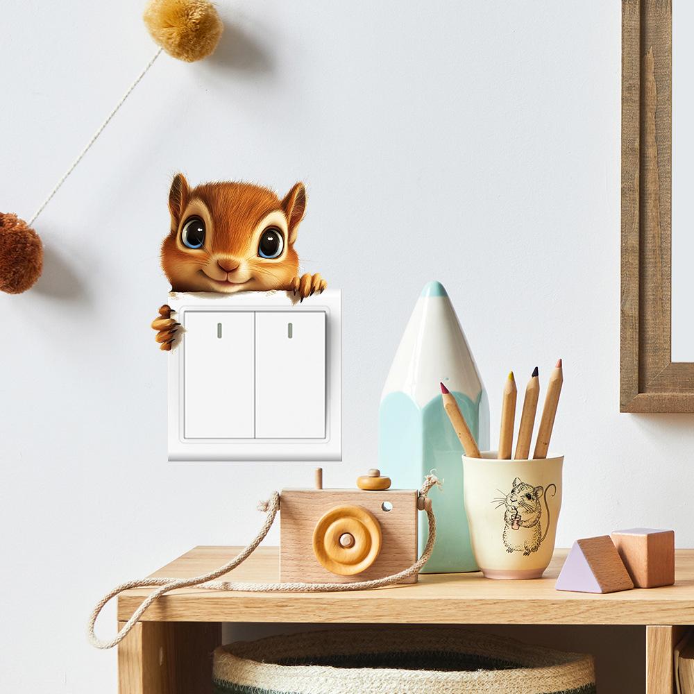 Cartoon Cute Squirrel Bedroom Living Room Switch Home Background Beautification Wall Stickers