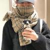 Women's Retro Plaid Faux Cashmere Scarf 2-in-1 Shawl Autumn Winter Korean Style Versatile Warm Neck Warmer