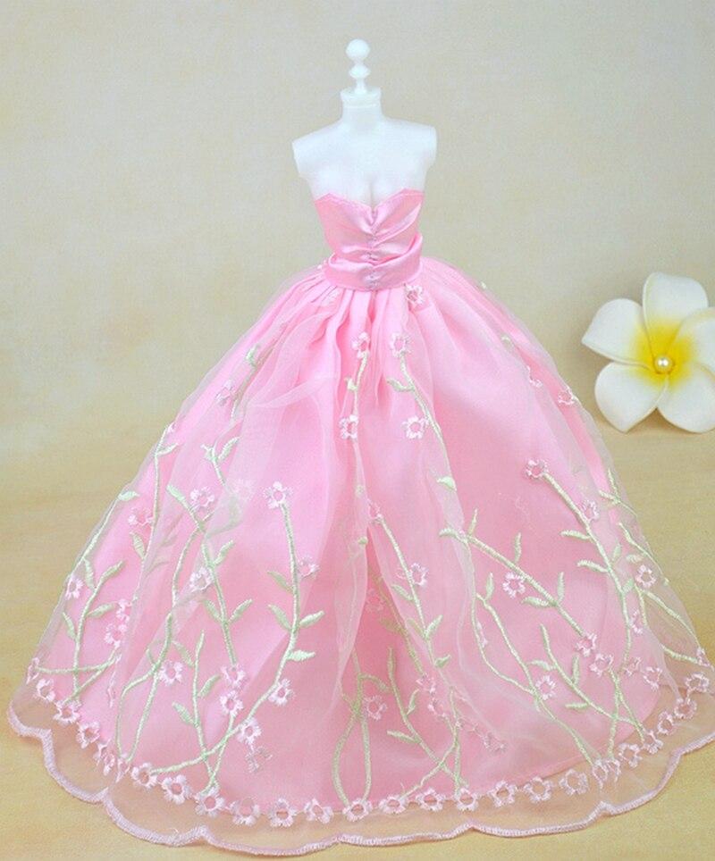 Розовое красивое свадебное платье для кукольного домика Барби, длинное платье + вуаль, кружевное платье, одежда для куклы BJD 1/6, одежда