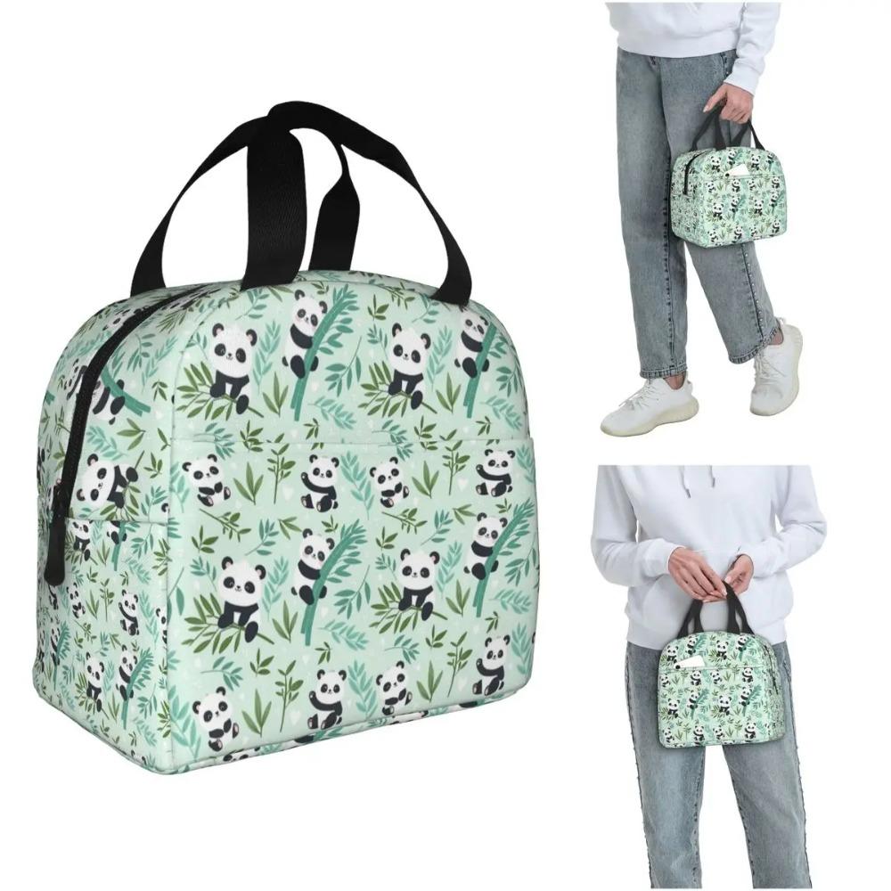 Cartoon Panda And Bamboo Pattern Insulated Lunch Bag for Women Kids Portable Food Boxes Thermal Lunch Box Tote
