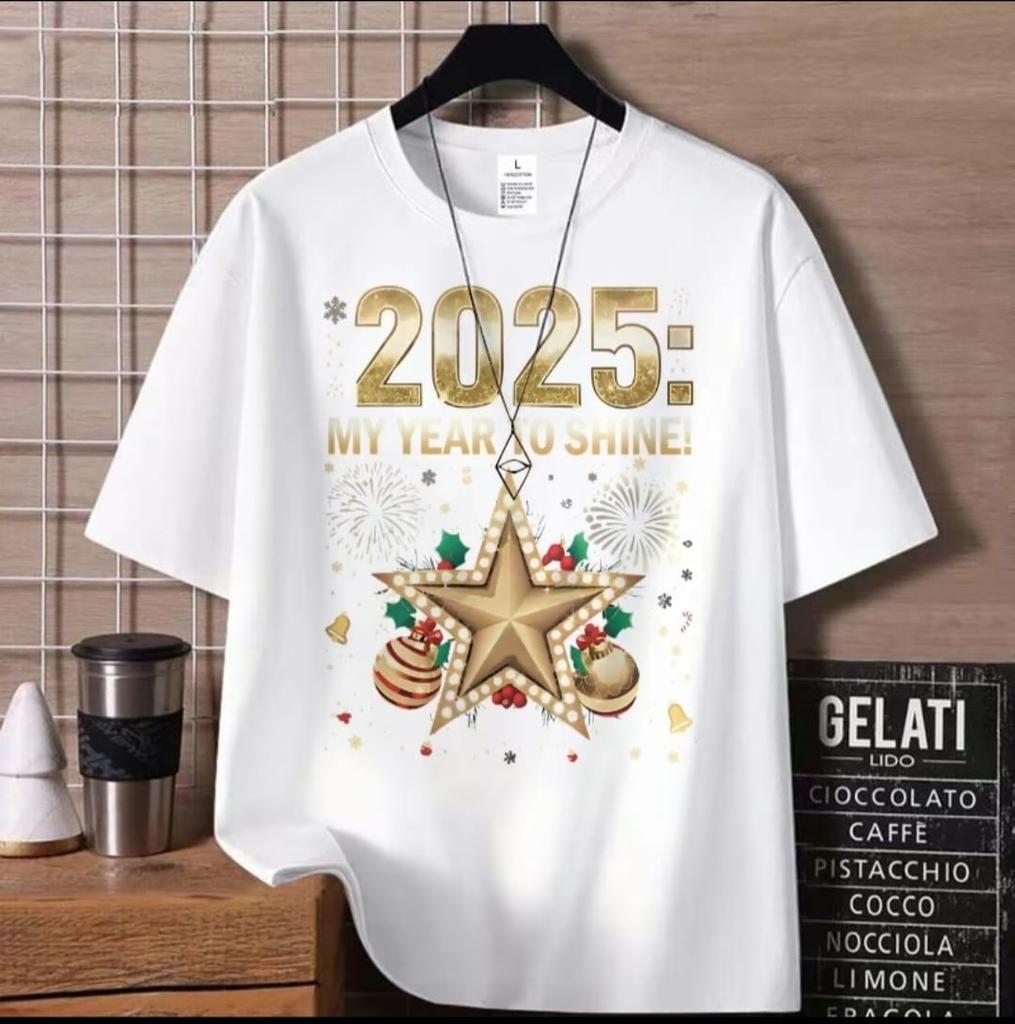 2025 Новогодняя футболка для мужчин и женщин, модные повседневные футболки с коротким рукавом в парном стиле, свободные футболки унисекс, одежда, топы, уличная одежда
