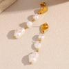 Irregular French Style Earrings Women Stainless Steel 18K Gold Plated With 3 Imitation Pearl Drop Studs