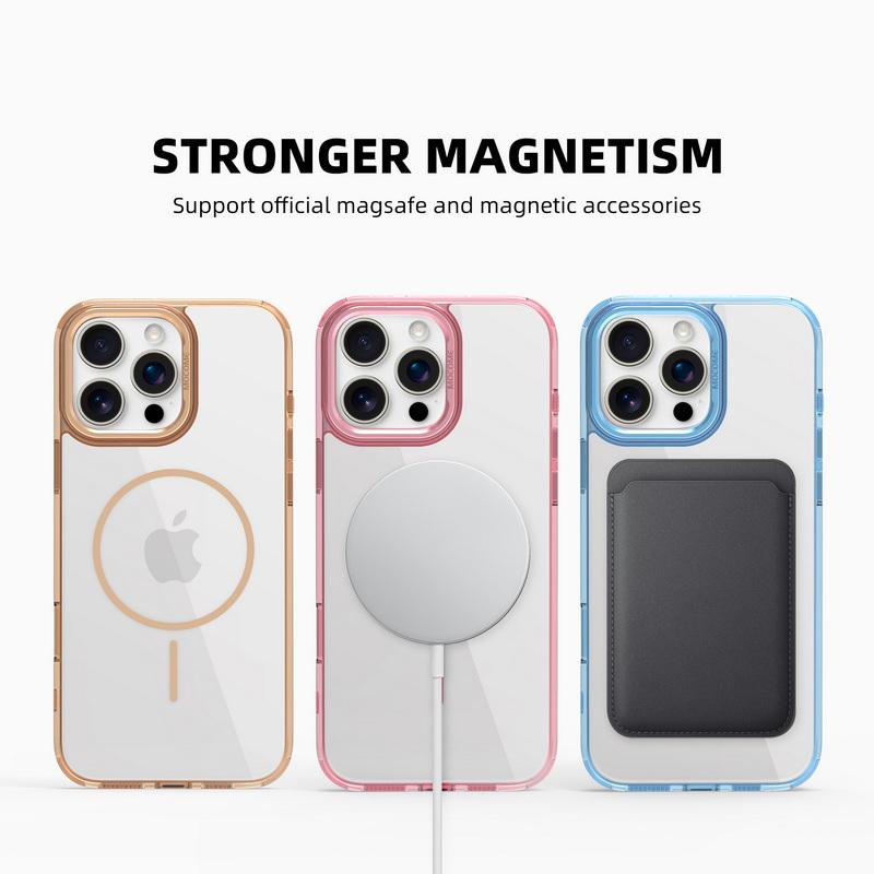 Прозрачный магнитный чехол Magsafe для iPhone 16 Pro Max 15 Pro 14 13 12 11 с металлической оправой линзы, прозрачный противоударный чехол для телефона с мягким краем