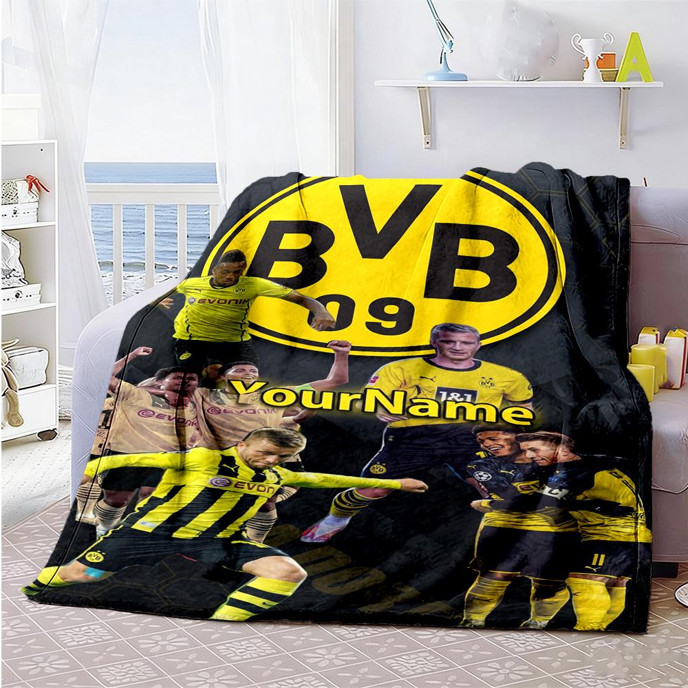 Borussia Dortmund Personalized Name Blanket Cozy Personalized Blanket Comfortable Great for Nap Office Bed Bedding Four Seasons Universal