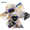 7 Pcs Black Golden Number Sharp Edge Resin Dice Polyhedral Dice Suitable for Role-Playing RPG Board Game