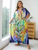 EDOLYNSA Plus Size Bohemian Women Caftan Kaftan House Robe Homewear Beach Dress Swimsuit Cover-up Light Jacket Vacation Long Dress Q1577