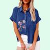 Большие размеры Женская мода Цветочный принт Блузка Свободная застегивающаяся на пуговицы рубашка с коротким рукавом Женская повседневная льняная футболка Женская