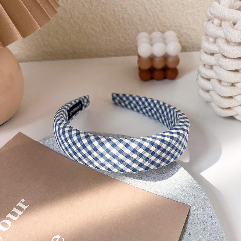 Spring and summer Sen series plaid headband girl cute headband Korean net red simple wide-brimmed sponge high skull top hairpin