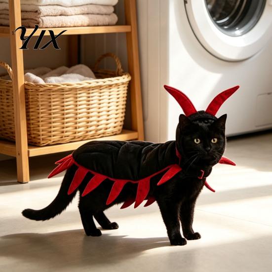 Small Pet Halloween Props Centipede-Look Cat Costume, Cosplay Outfit, Funny Apparel Costume for Medium Cats, Cute Photo Soft Velvet Clothing