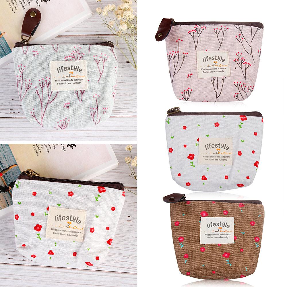 New Korean Style Card Holder Change pouch Floral Print Flower Canvas Coin Purses Zipper