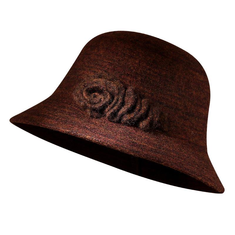 Hat Female Middle-aged Old Autumn and Winter Fashion Wool Basin Hat Old Lady Autumn Elegant Mother Hat Warm Bucket Hat