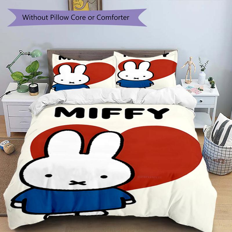 3pcs Miffy2 Design Cover Set - HD Printed Bedding with 1 Cover and 2 Pillowcases - Perfect for Home and Dorm Decor