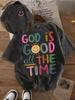 Vintage Washed God Is Good Pink Heart Graphic Women T-Shirt, Minimalist Christian Faith Casual Short Sleeve Top Women's T-shirt