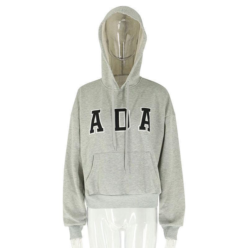 Casual Versatile Letter Loose Hooded ADA Sweatshirt Plus Velvet Warm Women's Clothing