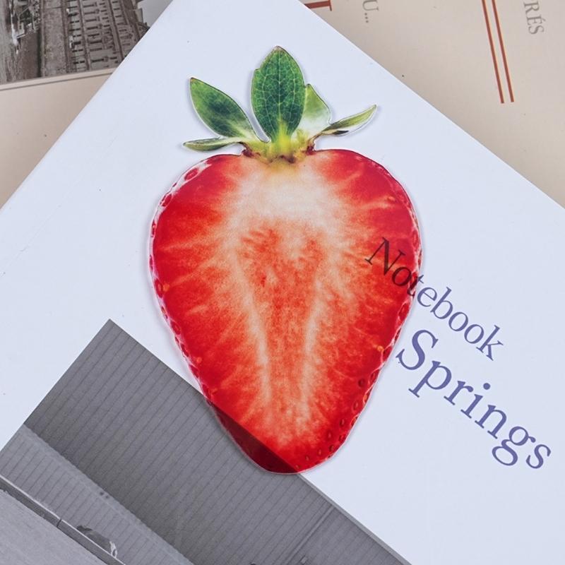 2Pcs Realistic Strawberry Bookmarks Cartoon Acrylic Bookmarks Page Holder Reading Aid for Notebooks Journal Planner