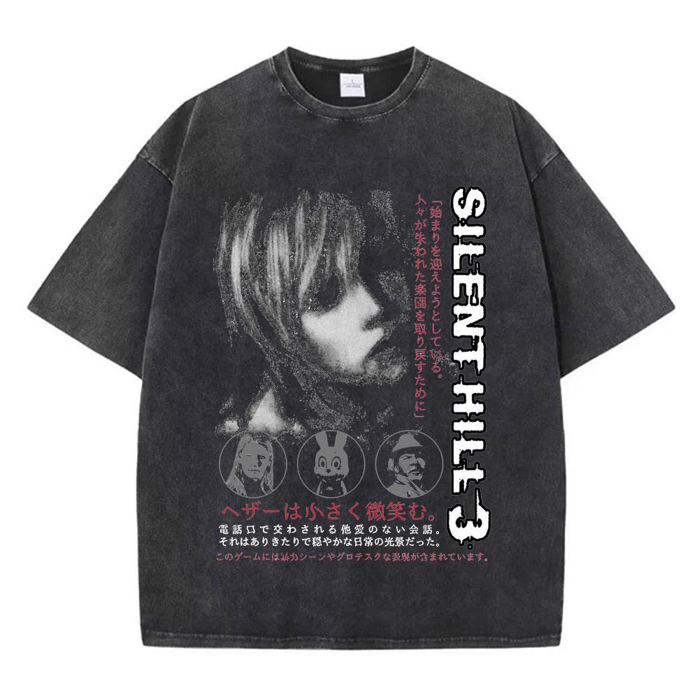 Футболка с графикой игры ужасов Silent Hill 2, мужская, женская, готическая, винтажная, выстиранная, повседневная, свободная, с коротким рукавом