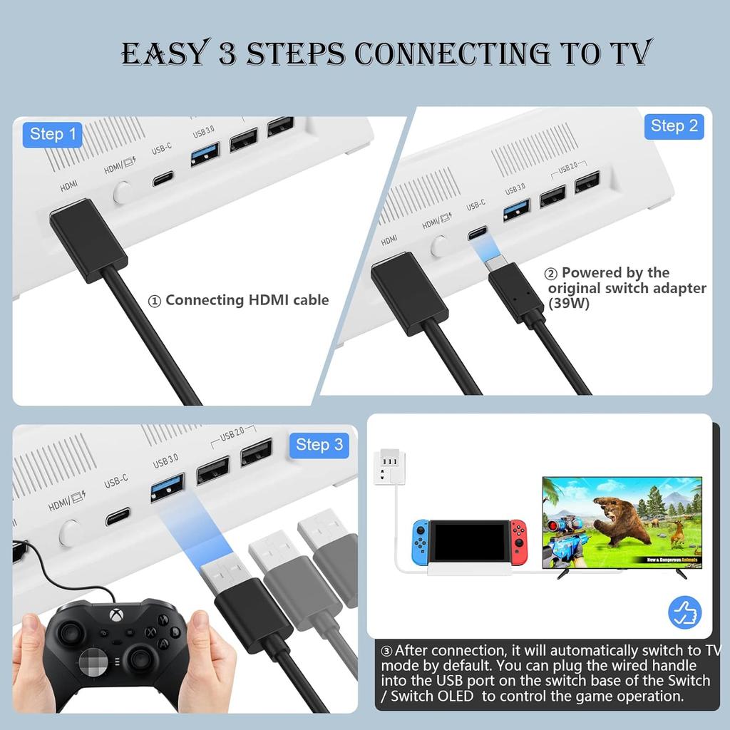 TV Docking Station for Switch and Switch OLED,Switch Docking Station with 4K/1080P HDMI Adapter and USB 3.0 Port,Replacement for Official Switch