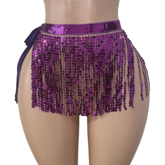 Юбка с пайетками и кисточками, блестящая мини-юбка для танца живота, бахрома, шарф на бедра для рейв-фестиваля, клубная одежда, костюм для выступлений на вечеринке