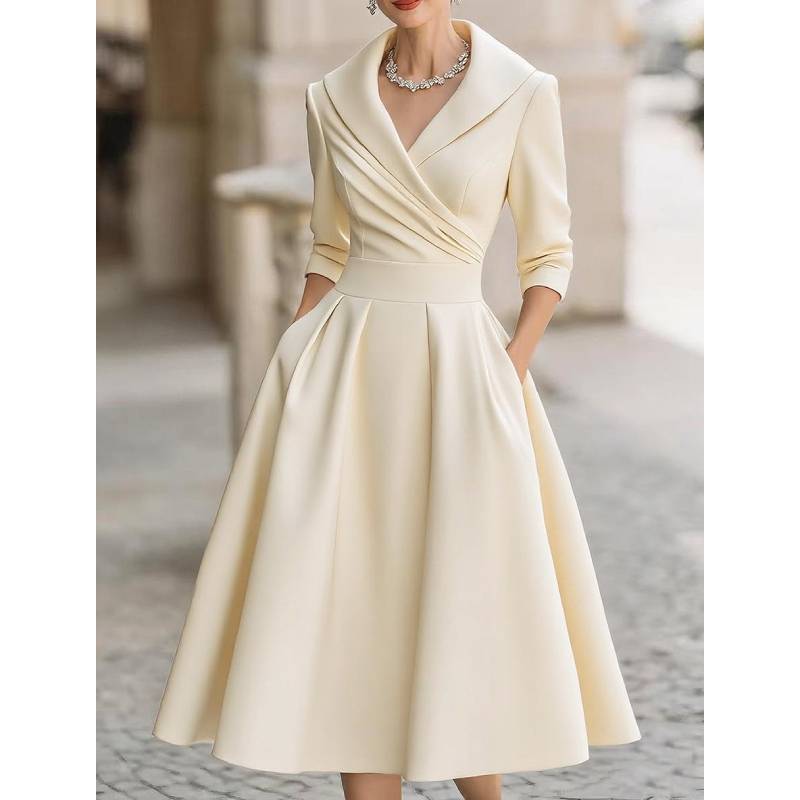 Elegant Satin Long Sleeve Dress With High Waist For Business And Street Style Women
