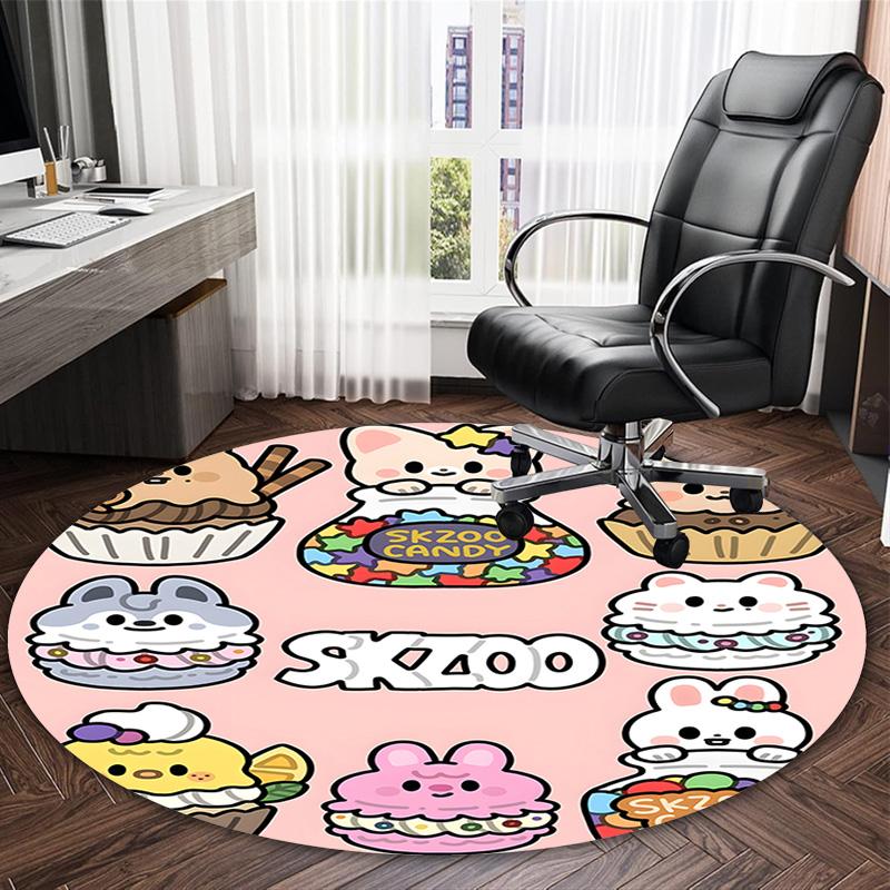 1pc Kpop Team2 Print Round Carpet Chair Round Carpet Suitable for Bedroom Living Room Home Decorative Carpet