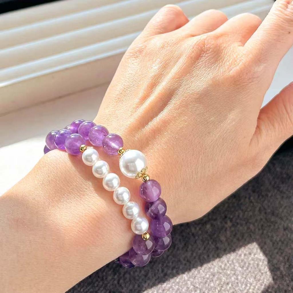 8Mm Retro High Quality Natural Amethyst Artificial Crystal Pearl Multi-Circle Bracelet Bracelet.