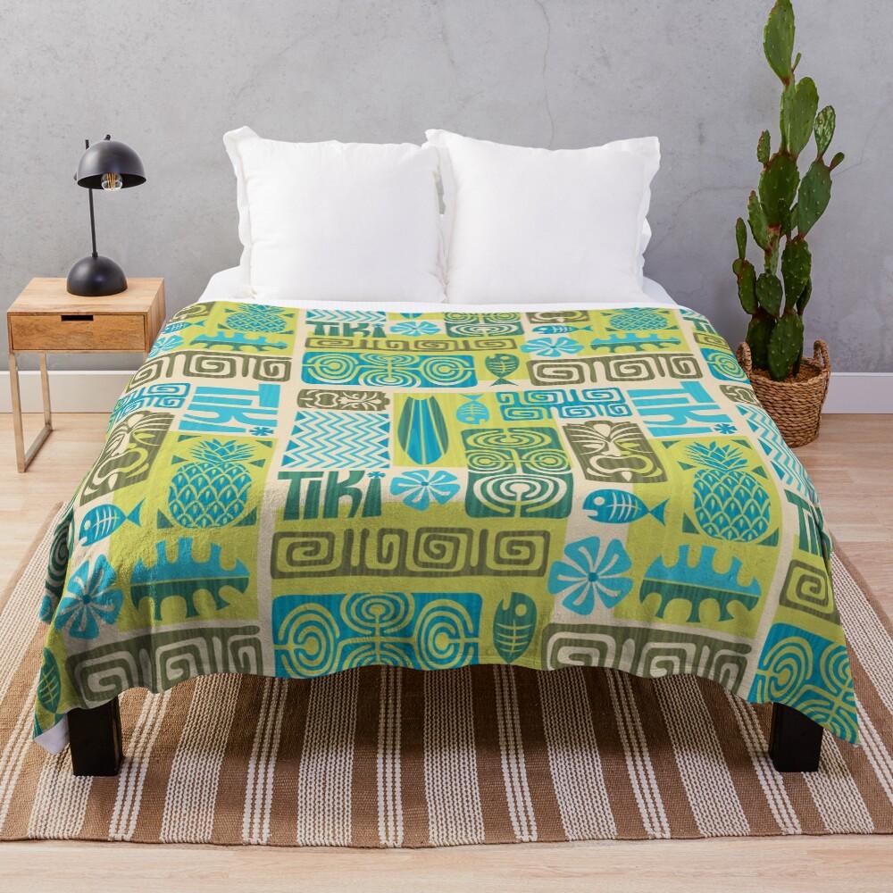 Tiki Time Luau Party Pattern Throw Blanket