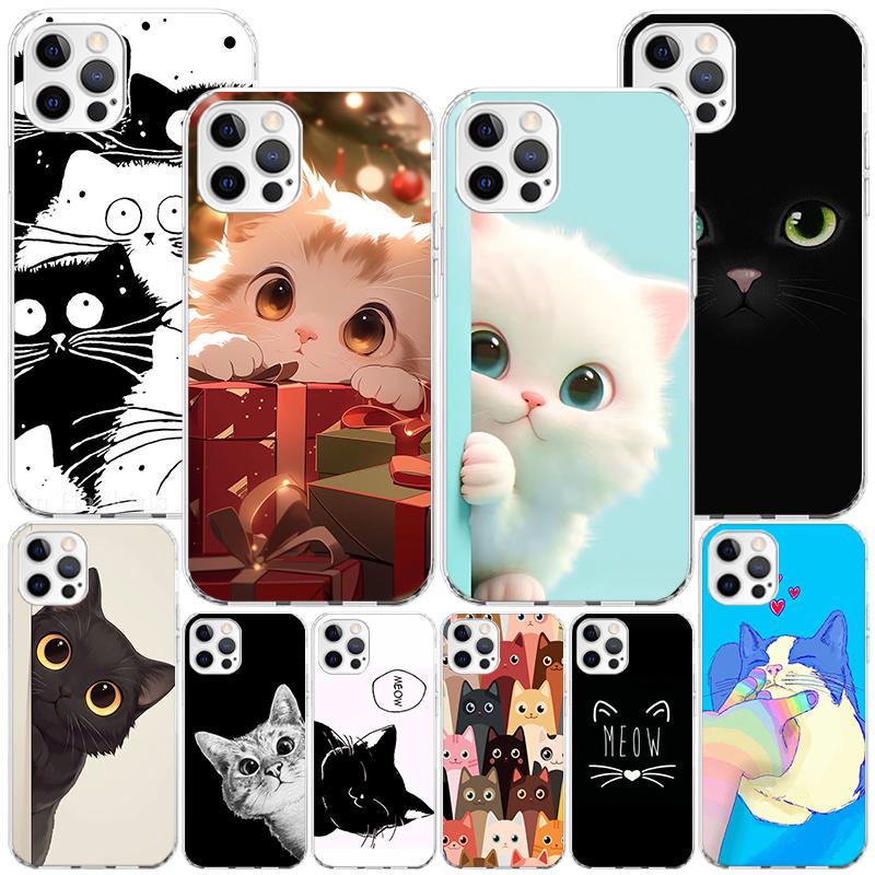 Cat Cute Kitten Cartoon Phone Case For iPhone 17 Air 16 Pro Max 16E 15 + 14 Plus 11 12 13 Mini 7 8 SE Gift Print Cover Fundas 17